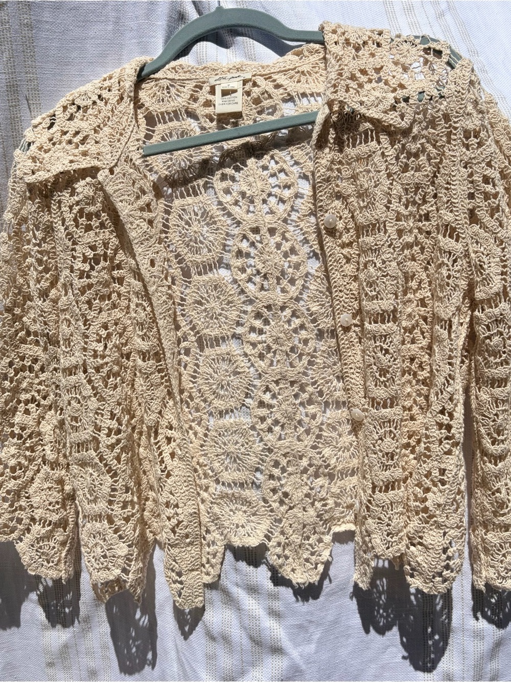 Ultra Pink Crochet Openwork Cardigan - Beige Cream